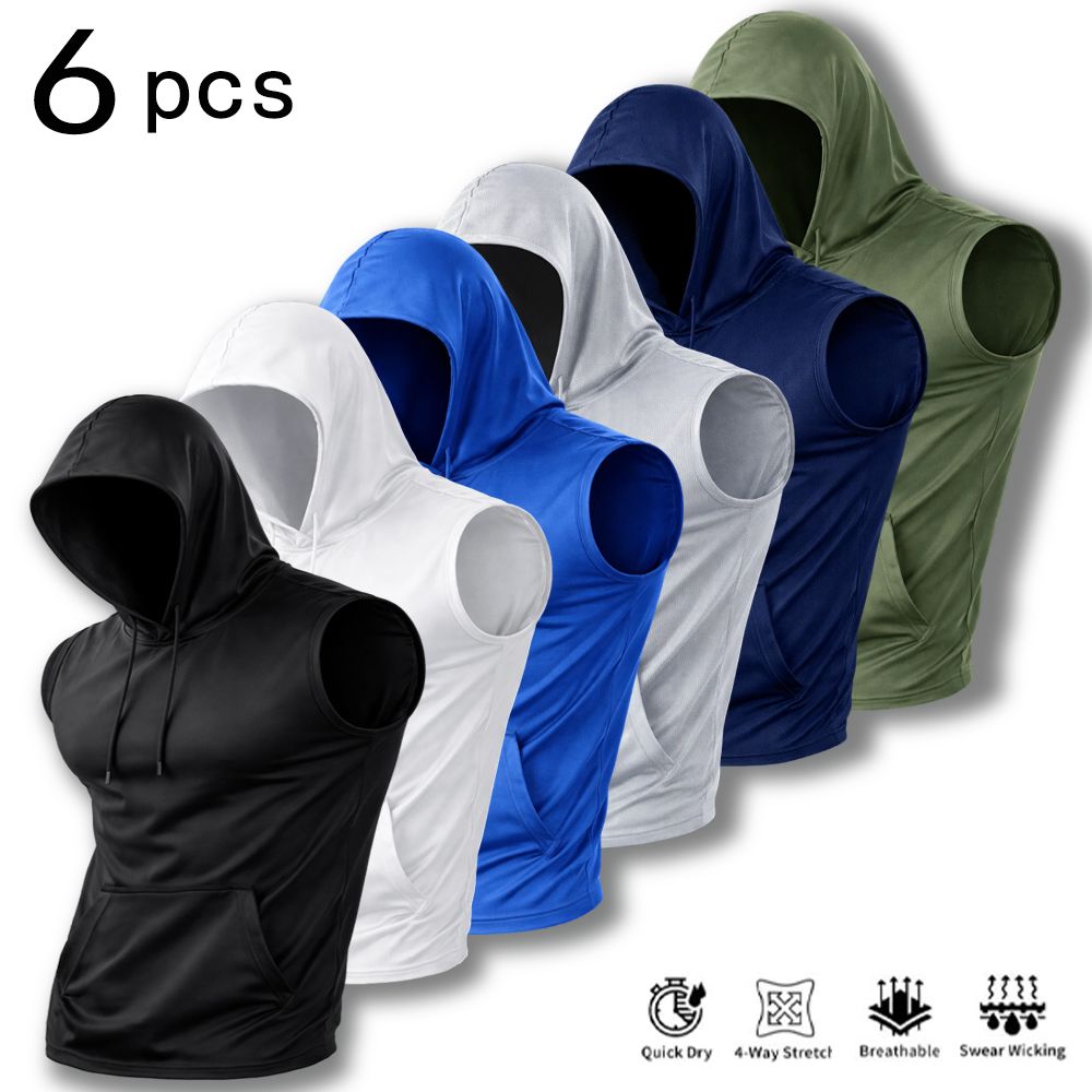 6Pcs Men Sleeveless Hooded Tan - đánh giá và giá Outdoor Sport Hoodie